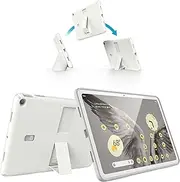 [Speck] Google Pixel Tablet 2023 Case and Stand - Full Back, Thin, Scratch Resistant, Drop Protection & Adjustable Kickstand - Works with Google Pixel Charging Speaker Dock - White & Silver StandyShell