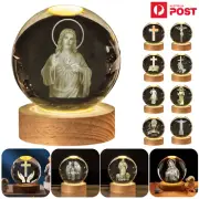Jesus Crystal Ball LED Night Light Glass Sphere Wooden Stand Xmas Decor Gifts AU
