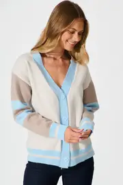 Dina Knit Cardigan Full Length Sleeve in multicolor Blue Multi Wool Blend S/M