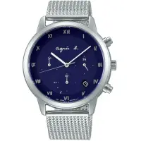 在飛比找Yahoo奇摩購物中心優惠-agnes b. 時尚三眼羅馬字米蘭帶計時腕錶(VR42-K