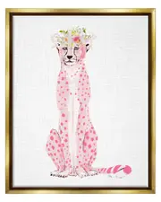 Pink Leopard Floral Garland Framed Floater Canvas Wall Art by Patricia Pinto