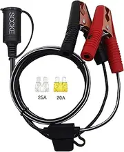 SCCKE 6FT/1.8m 14AWG 20A 12V 24V Female Car Cigarette Lighter Socket to Battery Alligator Crocodile Clips Connector, Car Battery Clamp-on Extension Charge Cable with 20A Fuse
