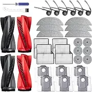 Accessories Replacement Parts Compatible with Roborock Saros 10 Robot Vacuum Cleaner Kit 2 Dual Main Brush 4 HEPA Filter 6 Side Brush 6 Mop Cloth 6 Round mop 6 Dust Bag