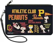 [Buckle-Down] Peanuts Wallet, Zip Clutch, Peanuts Athletic Club Poses and Quotes Black Red Yellow, Canvas