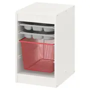 TROFAST storage combination with box/trays, white grey/light red, 34x44x56 cm
