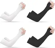 [ 4 Pairs ] Tongke UV Protection Cooling Arm Sleeves, Arm Warmers for Men Women Youth Arm Support for Cycling Baseball Basketball Driving,Arm Compression Sleeves-Black White,One Size Fit Most