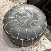 Pouf Ottoman Cover, Moroccan Footstool Comfort Cushion Pouffe Unstuffed Round Leather Bean Bag Chair Footrest Soft Storage Solution-Green Tea 58x30cm(23x12inch)
