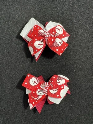 Pair Of Bows For Girls Snow Man Themed (Christmas)