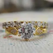 Solitaire Ring Love Engagement Ring Set Unique Round Wedding Ring Set 925 Silver