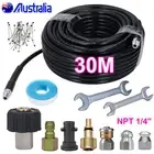 30M 1/4 5800PSI Pressure Washer Hose Pipe Sewer Jetting Drain Jetter Cleaner Kit