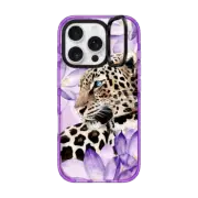 iPhone 16 Pro Impact Ring Stand Case MagSafe Compatible Leopard with crocuses