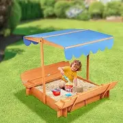 Bopeep Kids Sandpit Wooden Lidded Sandbox, Garden Patio Beach Activity Outdoor Toy Games Sand Pit, Fir Timber, Base Liner,Adjustable Canopy, Convertible Lid Or Bench Seats - Toddlers Aged 3 Years +