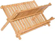 Bamboo Dish Rack, Cross Bamboo Dish Draining Rack, Foldable Dish Rack for Plates and Glasses, Bamboo 2-Tier Foldable Drying Rack, Dish Drier Kitchen Helper