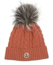 NEW MONCLER BRICK KNIT WOOL CASHMERE LOGO POM POM BEANIE HAT ONE SIZE RFID CODE