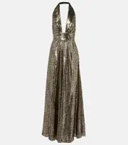 [Alexandra Miro] Alexandra Miro Ivy leopard-print open-back maxi dress AU 16 gold