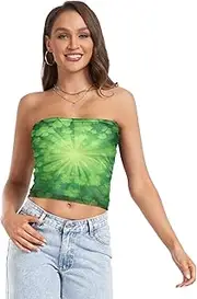 [RPLIFE] Green St. Patrick's Day Shamrocks Crop Tube Tops for Women, Trendy Crop Tops, Sheer Tube Tops, Summer Tops Women (S)