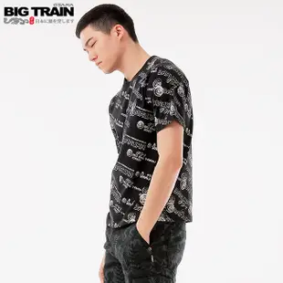 BIG TRAIN 翻轉潮流滿版印花短袖T-黑B80691