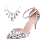Nevenka Sparkly Diamond High Heels 7.5cm Pointed Toe Sandals for Wedding-White