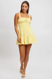 Yellow Fit And Flare Dress Mini Poplin - Size 16XL, Women's Skater Dress