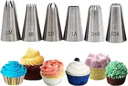 Tabiger Large Piping Tips, 6-Pack Cake Piping Nozzles Kit Stainless Steel Icing Piping Tips Large Nozzles Set Cake Decorating Tools for Baking DIY Cream Cake Cupcake