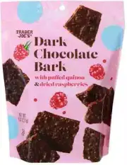 Trader Joe's DARK CHOCOLATE BARK with Puffed Quinoa & Dried Raspberries BB 12/25
