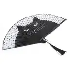 Cat Folding Fan Japanese Style Cartoon HandHeld Painted Inkjet Wedding Dancing C