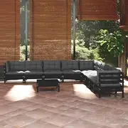 Patio Furniture Sets 10 Piece Garden Lounge Set with Cushions Black Solid Pinewood