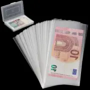 100 Pieces Dollar Bill Holder with Storage Box, Clear Paper Money Sleeves Curren