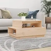 Solid Pine Coffee Table - 80x55 cm Wood Living Room Center Table for Modern Farmhouse Decor, Round Storage Option