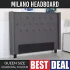 Milano Solid Wood Charcoal Queen Linen Upholstery Button Tuffted Wings Headboard