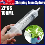 2X 100ml Reusable Plastic Syringe Big Large Hydroponics Nutrient Measuring Slip