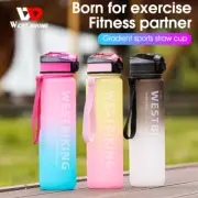 WEST BIKING Fitness Water Bottle Gradient Hiking Running Sports Gym Straw Cup 1L