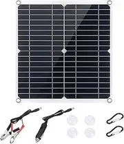 Daseeme Portable Solar Panel 18V 12W~15W Monocrystalline Silicon Solar Panel Dual USB Charging Port DC5521 Battery Clamp Interface for Charging 5V Mobile Phones Sports Cameras, 12V Vehicles Ships Batt