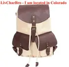 Canvas Rucksack Backpack Cowhide Leather Laptop Book Bag