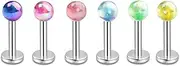 [Niaspi] 6Pcs 16G Lip Bars Rings Tiny Small Cute Labret Bars Rainbow Colorful Acrylic 4mm Balls Screw Stud Earrings Cartilage Tragus Helix Conch Piercing Multipel Jewellery for Women Men, Metal, Cubic