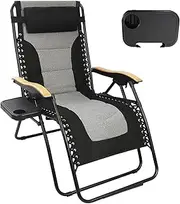 NORTHROAD Zero Gravity Chair Oversized XL Folding Recliner Lounge Chair 502lbs Capacity Lawn Chair w/Cup Holder,Adjustable Pillows,Wooden Armrest for Outdoor, Camping, Patio,Garden,Black/Gray