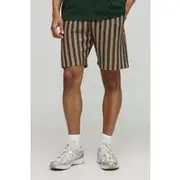 Mens Khaki Elasticated Waist Relaxed Fit Crochet Shorts