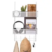 Over The Door Hooks Organizer, Coat Rack with 5 Hooks and 2 Mesh Baskets, Bat...