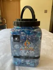 NEW Bodega Blue Round Lava Glass Firepit Dispersion Glass Gas Fireplace 10 lbs