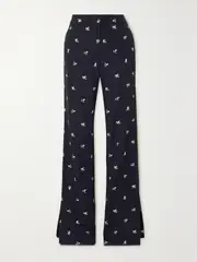 [Erdem] Erdem - Floral-jacquard Straight-leg Pants - Navy - UK 14 UK 14 Blue
