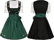 [Generic] Casual Short Sleeve Dress Dirndl Dress Traditional German Beer Festival Costume Womens Dresses Long Sleeve Swing Midi Dress Pockets Button Down