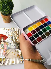 在飛比找樂天市場購物網優惠-水彩顏料 溫莎牛頓歌文固體水彩分裝24色藝術家大師級單一色素