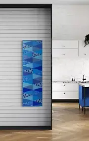 STARDUST Modern quilted table runner 19” x 63" Blue solids and prints. Cotton