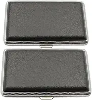 [JMCo] 2 Black Faux Leather Metal Cigarette Case Holds 12 Cigarettes for Cigar Tobacco Storage Carry Box Holder Container