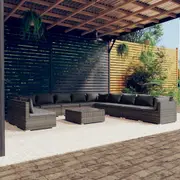 12 Piece Garden Lounge Set with Cushions Grey Poly Rattan vidaXL