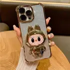 For iPhone 16 15 Pro Max 14 13 12 Bling Glitter LABUBU Mirror Stand Case Cover