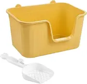 Yajuyi Indoor Cat Litter Tray, Splashproof Basin with Elevated Sides, XL Yellow