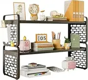White Metal Frame Desk Shelf Organizer, 2 Tier Office Supplies Organizer, Free Style Expandable Bookcase Holder