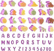 Cookie Cutters,59 Pcs Mini Cookie Cutters,Biscuit Cutter with Animal Cookies Cutters,Fondant Letter Cutters,Number Cookie Cutter for Biscuit Cake Fruit Vegetable Holiday Supplies