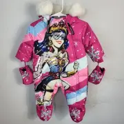 NWT~$950~DOLCE & GABBANA~0-3M~PINK WHITE DOWN REAL FUR SUPERHERO SNOWSUIT COAT